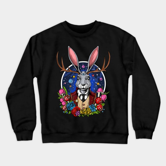 Jackalope Psychedelic Rabbit Crewneck Sweatshirt by underheaven